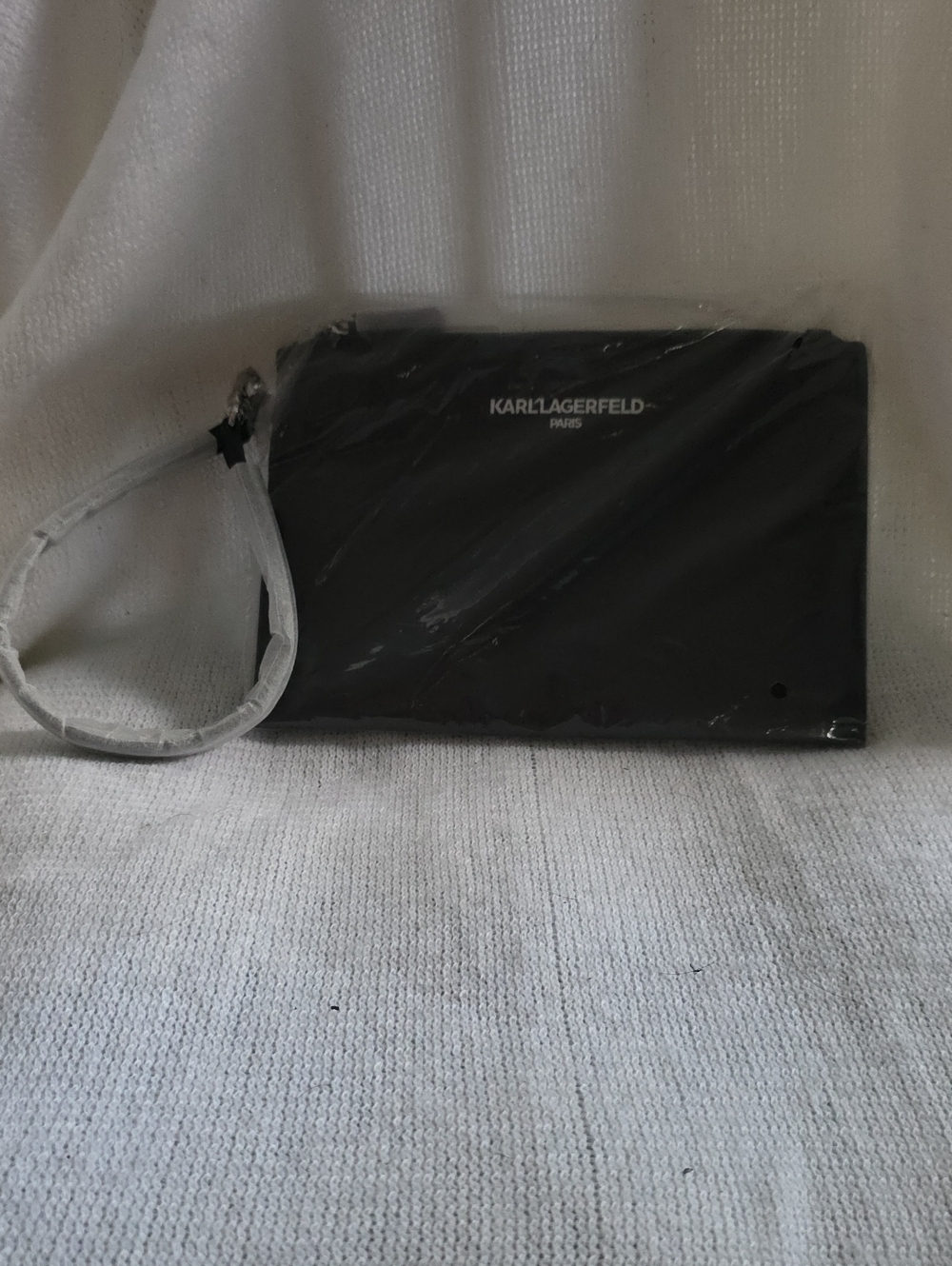 Karl Lagerfeld Black Leather Wristlet Pouch With Letter. NWT
